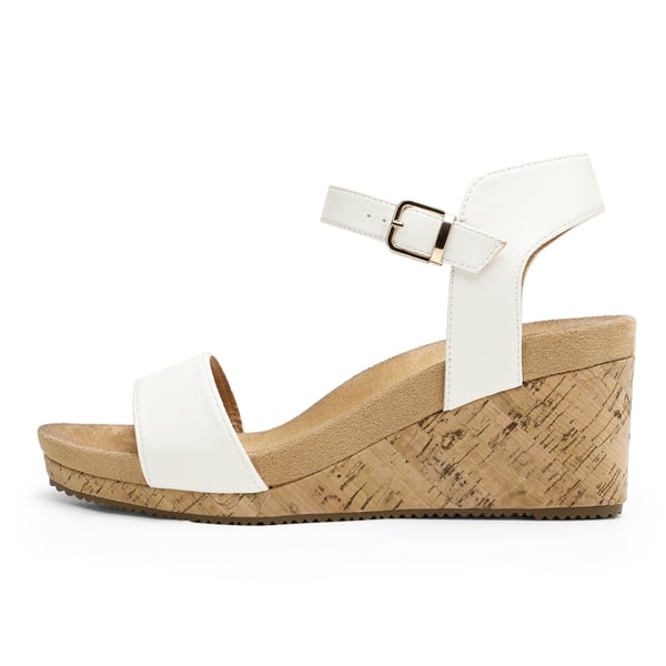 Buckle Platform Wedge Sandals - WHITE PU - 1